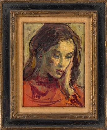 MOSES SOYER Pensive Woman in an Orange Blouse.